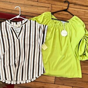Two new tops blouses Sz M lime green and striped white